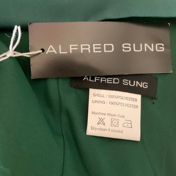 Alfred Sung Green Satin Cocktail Dress Size 8 Sleeveless Pleated Fit and Flare - Picture 10 of 13